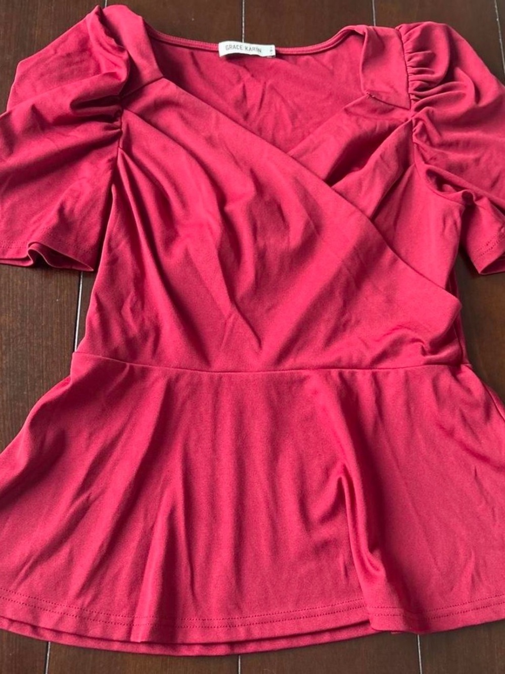 Grace Karin Pink Faux-Wrap Peplum Blouse